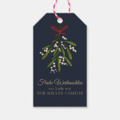 Frohe Weihnachten dunkelblau mistle gift label Cadeaulabel (Voorkant)