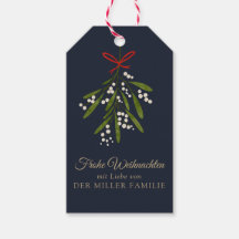 Frohe Weihnachten dunkelblau mistle gift label