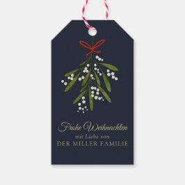 Frohe Weihnachten dunkelblau mistle gift label Cadeaulabel