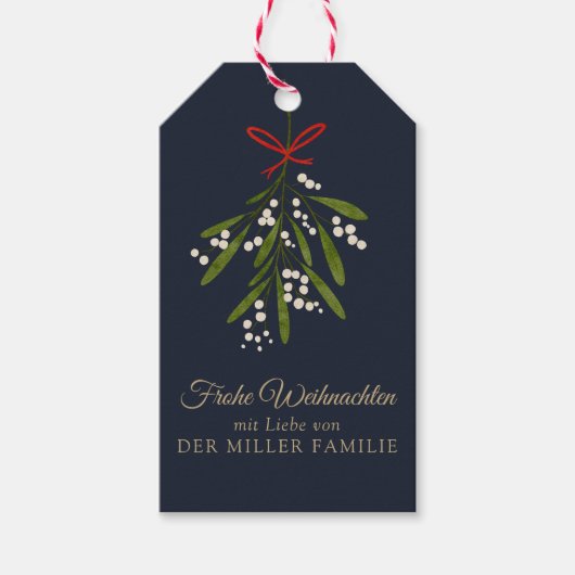 Frohe Weihnachten dunkelblau mistle gift label Cadeaulabel (Voorkant)