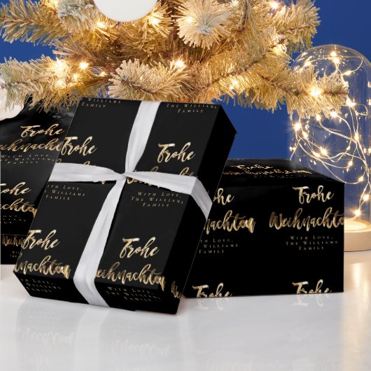 Frohe Weihnachten Elegant Black Gold Script German Cadeaupapier (Feestdagen)