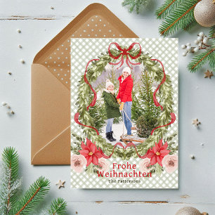 Frohe Weihnachten Floral Bow Family Foto Duits Feestdagenkaart