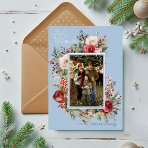 Frohe Weihnachten Foto Bloemen Folie Duits Feestdagenkaart