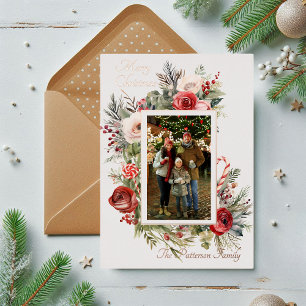 Frohe Weihnachten Foto Bloemen Folie Duits Feestdagenkaart