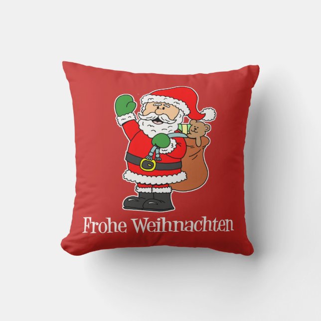 Frohe Weihnachten German Christmas Santa Kussen (Voorkant)
