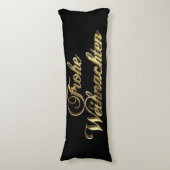 Frohe Weihnachten German KerstBlack en Gold Lichaamskussen (Voorkant Verticaal)