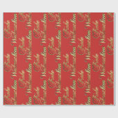 Frohe Weihnachten German KerstRed en Gold Cadeaupapier (Vlak)