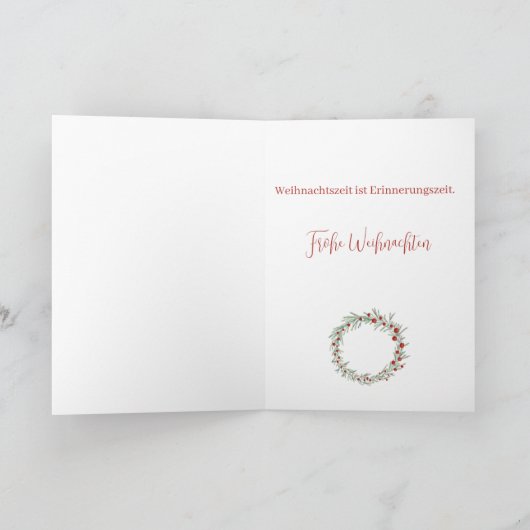 Frohe Weihnachten, German Kerstwreath Holida Feestdagen Kaart (Binnen)
