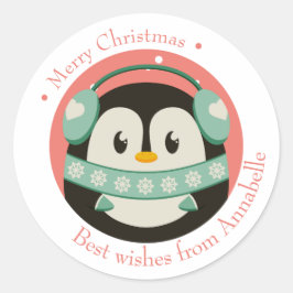 Frohe Weihnachten Geschenkaufkleber mit Pinguin Ronde Sticker