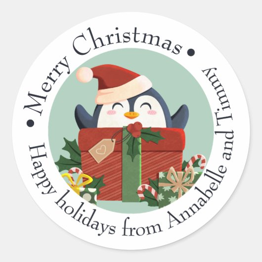 Frohe Weihnachten Geschenkaufkleber mit Pinguin Ronde Sticker (Voorkant)