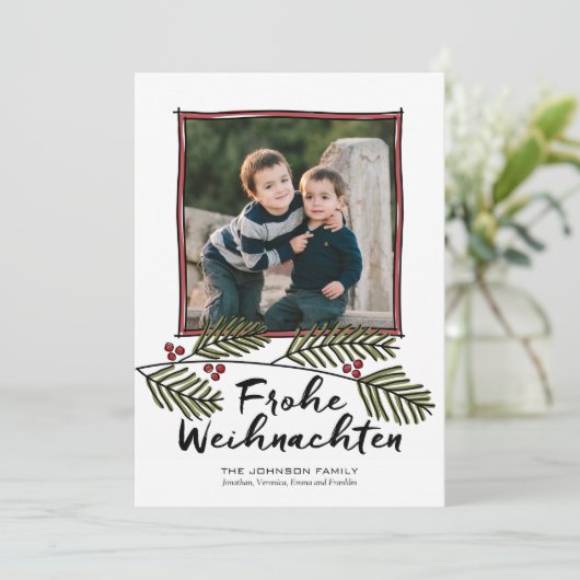 Frohe Weihnachten kerstfoto's boombijkantoor Feestdagenkaart (Staand voorkant)