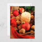 Frohe Weihnachten. Kerze mit Walnüssen. Feestdagenkaart (Voorkant / Achterkant)