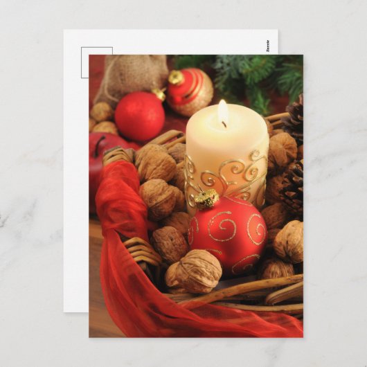 Frohe Weihnachten. Kerze mit Walnüssen. Feestdagenkaart (Voorkant / Achterkant)