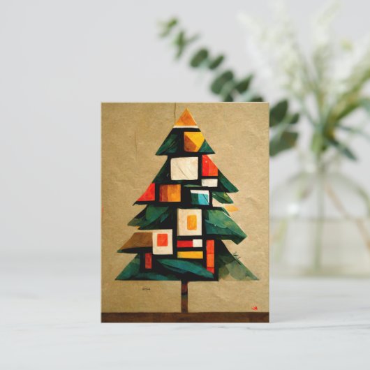 Frohe Weihnachten. Moderner Tannbaum im Kubismus. Briefkaart (Staand voorkant)
