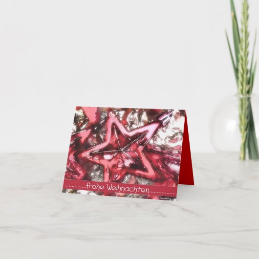 Frohe Weihnachten, roter glänzender Stern Feestdagen Kaart (Voorkant)