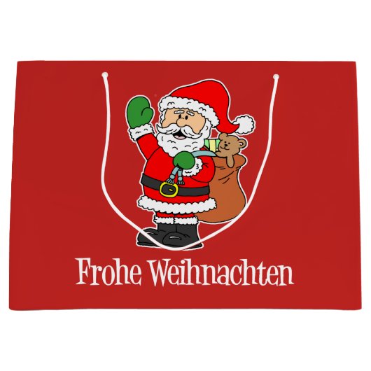 Frohe Weihnachten Santa German Merry Kerstry Groot Cadeauzakje (Voorkant)