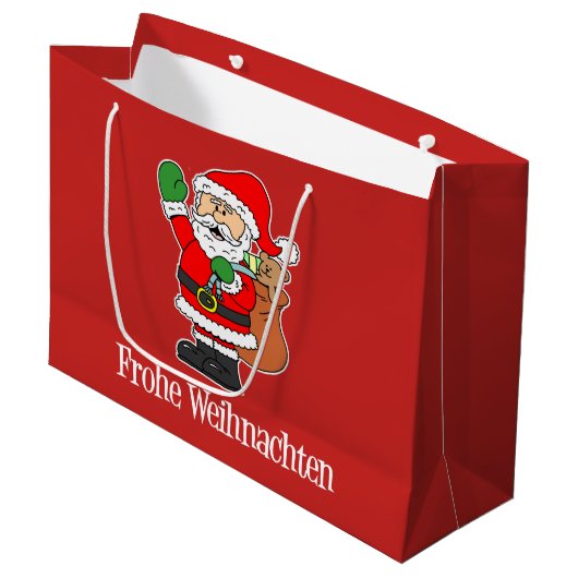 Frohe Weihnachten Santa German Merry Kerstry Groot Cadeauzakje (Voorkant Gekanteld)