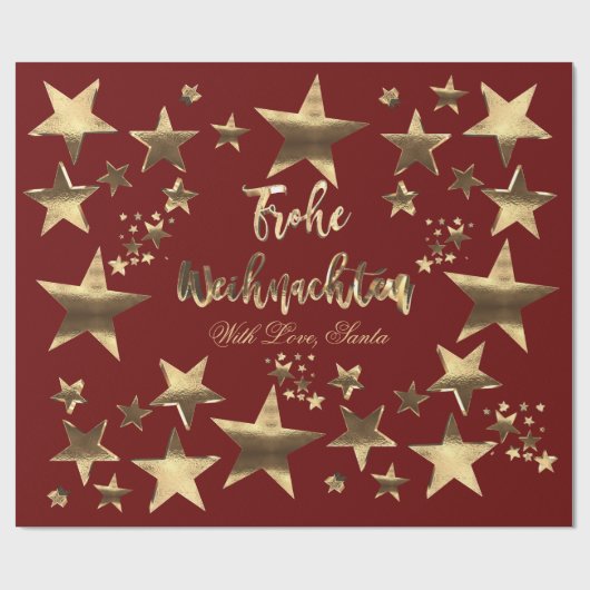 Frohe Weihnachten Stars Red Gold Elegant Kerstmis Cadeaupapier (Vlak)