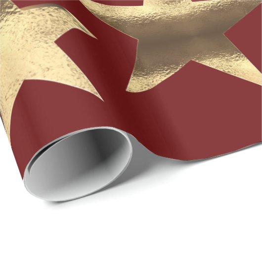 Frohe Weihnachten Stars Red Gold Elegant Kerstmis Cadeaupapier (Rol Hoek)