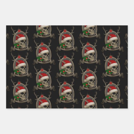 Frohe Weihnachten Totenschädel Stern Banner Mütze Inpakpapier Vel (Voorkant)