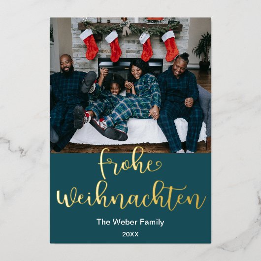 Frohe Weihnachten, vrolijk kerstfeest in het Duits Folie Feestdagenkaart (Voorkant)