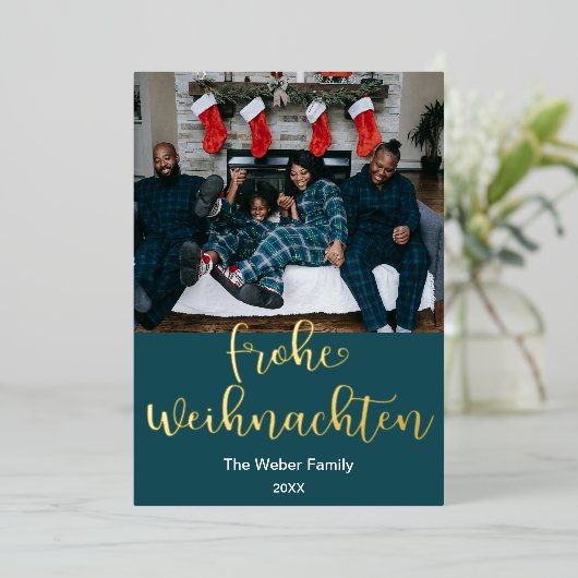 Frohe Weihnachten, vrolijk kerstfeest in het Duits Folie Feestdagenkaart (Staand Voorkant)