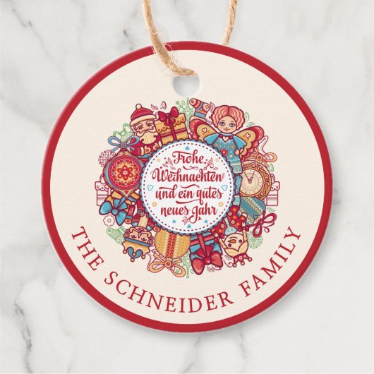 Frohe Weihnachten Wreath Bedankjes Labels (Voorkant)