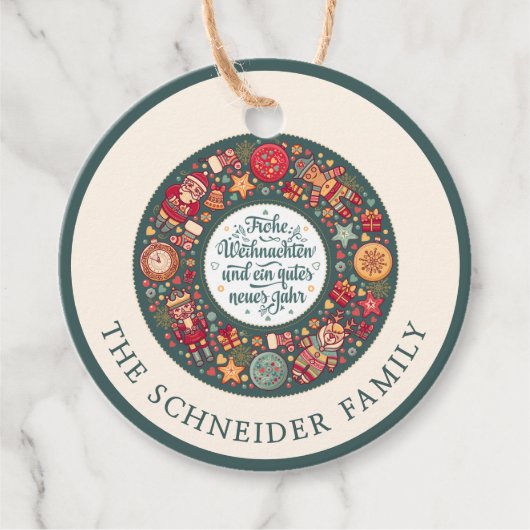 Frohe Weihnachten Wreath Bedankjes Labels (Voorkant)