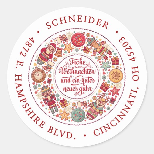 Frohe Weihnachten Wreath Return Address Ronde Sticker (Voorkant)