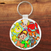 Fröhliche Gruppe von Kindern und Tieren Sleutelhanger (Voorkant)