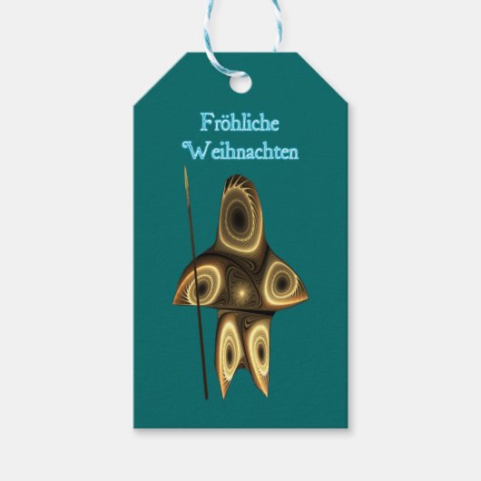 Frohliche Weihnachte - Fractal Inuit Hunter Cadeaulabel (Voorkant)