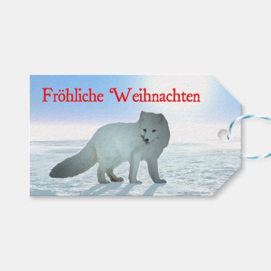Frohliche Weihnachten - Arctic Fox Cadeaulabel (Voorkant (Horizontaal))