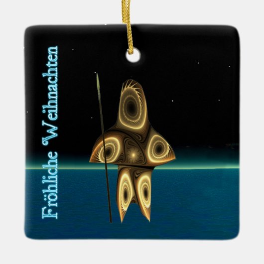 Frohliche Weihnachten - Fractal Inuit Hunter Keramisch Ornament (Voorkant)
