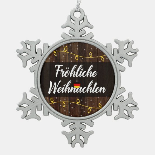Fröhliche Weihnachten German Merry Kerstmis Tin Sneeuwvlok Ornament (Voorkant)