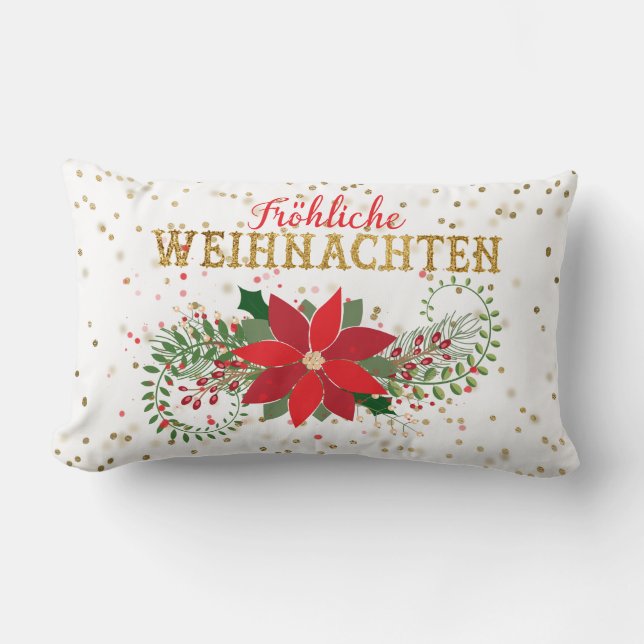 Frohliche Weihnachten Goud Glitter Poinsettia Xmas Kussen (Voorkant)
