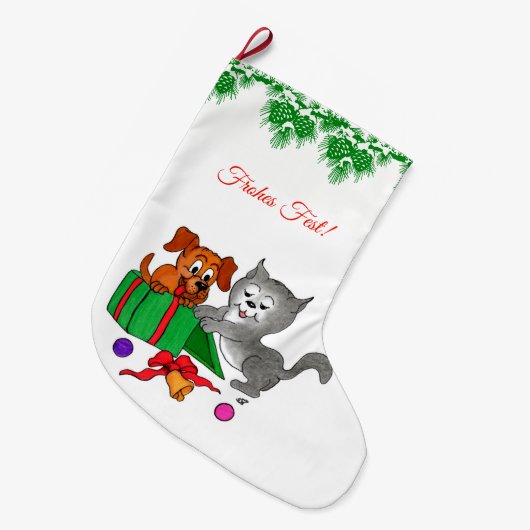Fröhliche Weihnachten, Hund und Katze auf Deutsch Grote Kerstsok (Voorkant (Hangend))