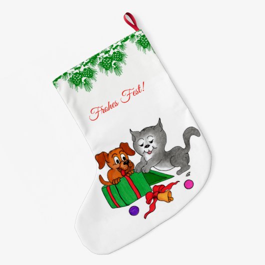 Fröhliche Weihnachten, Hund und Katze auf Deutsch Grote Kerstsok (Achterkant (Hangend))