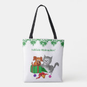 Fröhliche Weihnachten, Hund und Katze auf Deutsch Tote Bag (Achterkant)