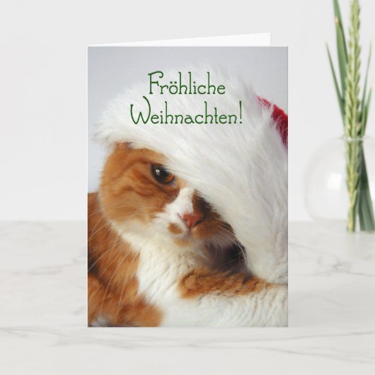 Fröhliche Weihnachten - Kat in het Pet van de Feestdagen Kaart (Voorkant)