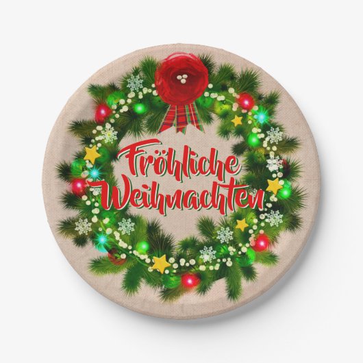 Fröhliche Weihnachten Kerstmis 7" Papieren Bordje (Voorkant)