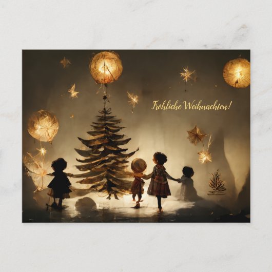 Fröhliche Weihnachten. Kinder tanzen um Baum Briefkaart (Voorkant)