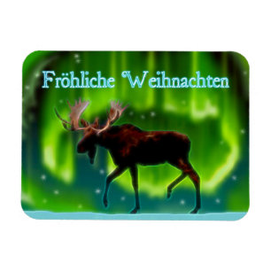 Frohliche Weihnachten - Northern Lights Moose Magneet