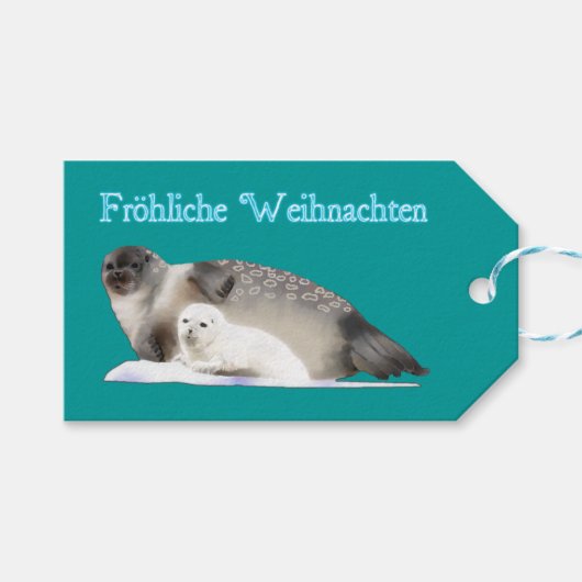 Frohliche Weihnachten - Ringed zegel Cadeaulabel (Voorkant (Horizontaal))