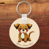 Fröhlicher, brauner Hund, sitzend -  Sleutelhanger (Achterkant)