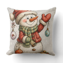 Fröhlicher Schneemann mit Weihnachtskugeln