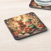 Fröhlicher Weihnachts-Elf & Rentier Bier Onderzetter (Linkerzijde)