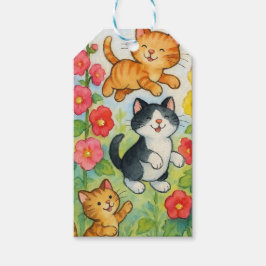 Frolicking Country Cats in de bloementuin Cadeaulabel