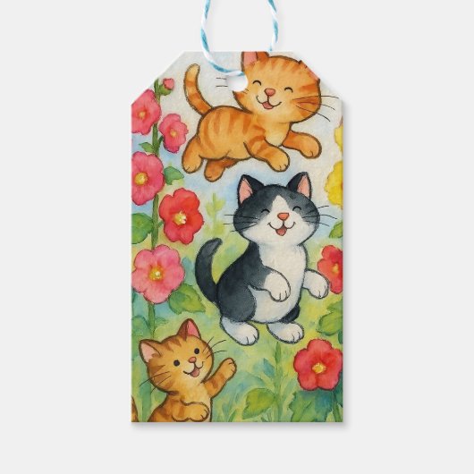 Frolicking Country Cats in de bloementuin Cadeaulabel (Voorkant)