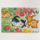 Frolicking Country Cats in de bloementuin Legpuzzel (Horizontaal)