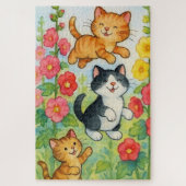 Frolicking Country Cats in de bloementuin Legpuzzel (Verticaal)